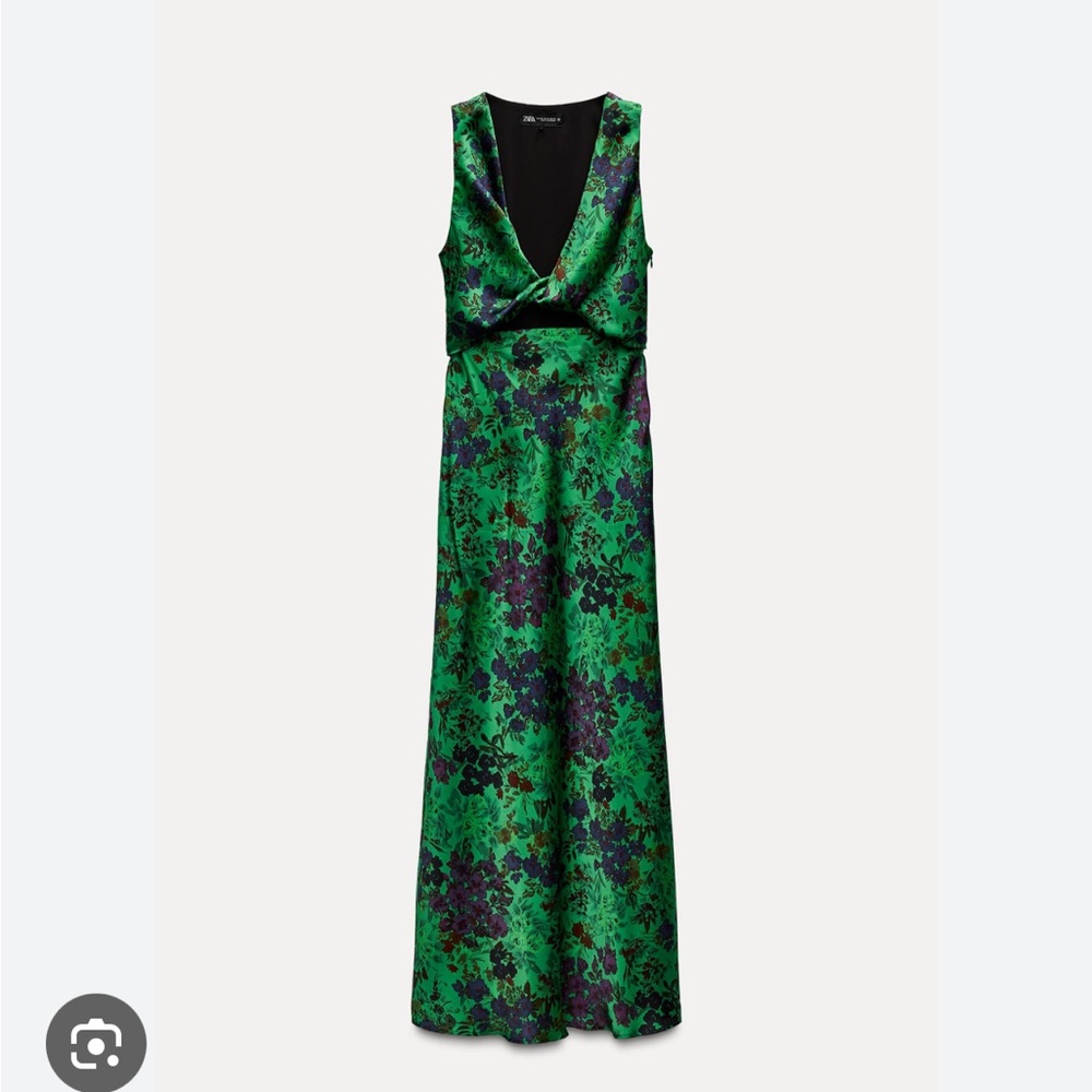 Zara Green and Purple Floral Midi Dress - Picture 6 of 12